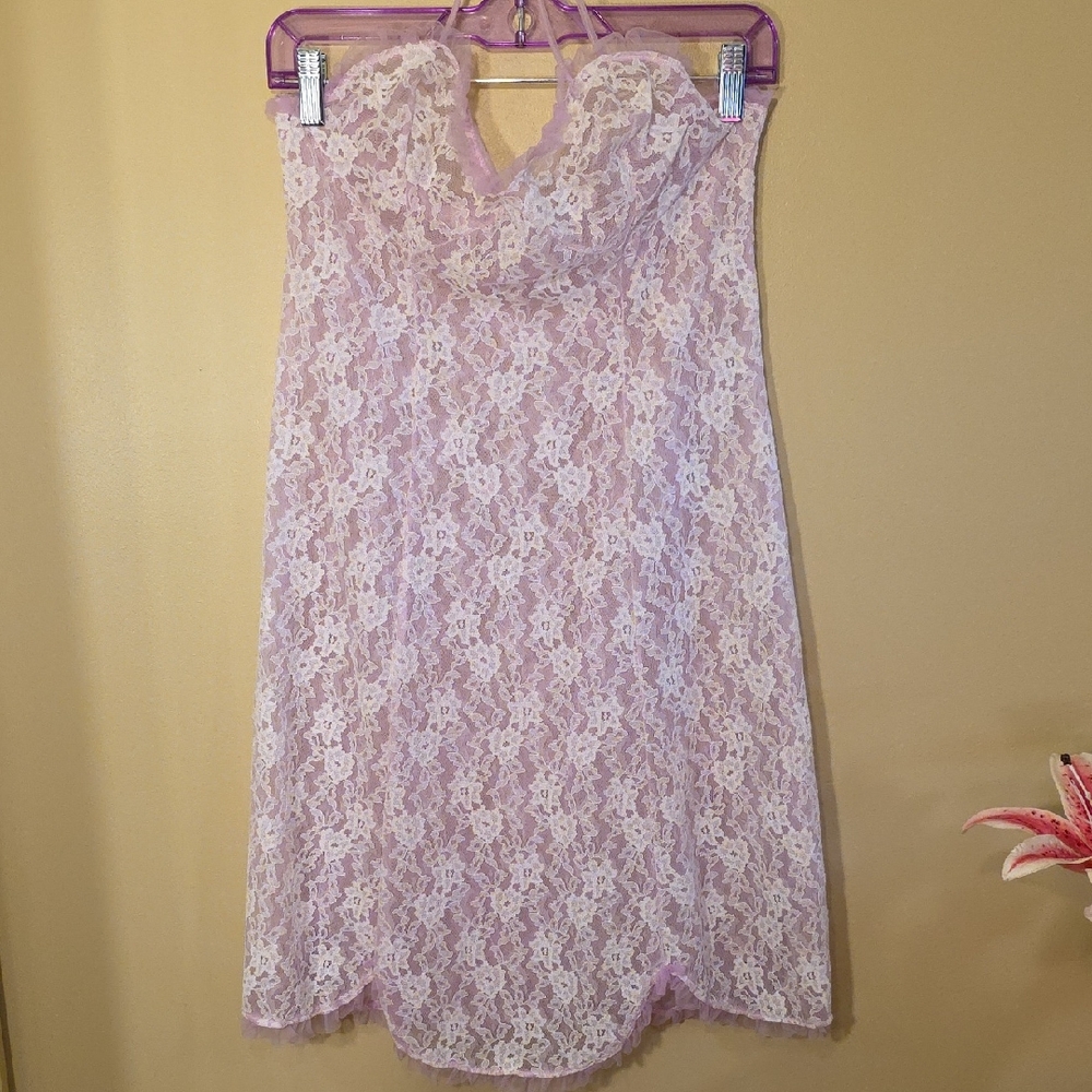 VINTAGE Lace & Tulle Halter Dress Chemise - Soft Pink, Nightgown/Lingerie, Sexy